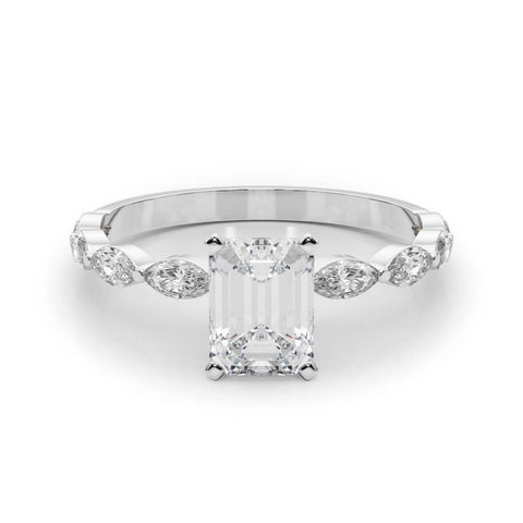 Silver Radiant Solitaire Marquise Side Stone Prong Setting Ring