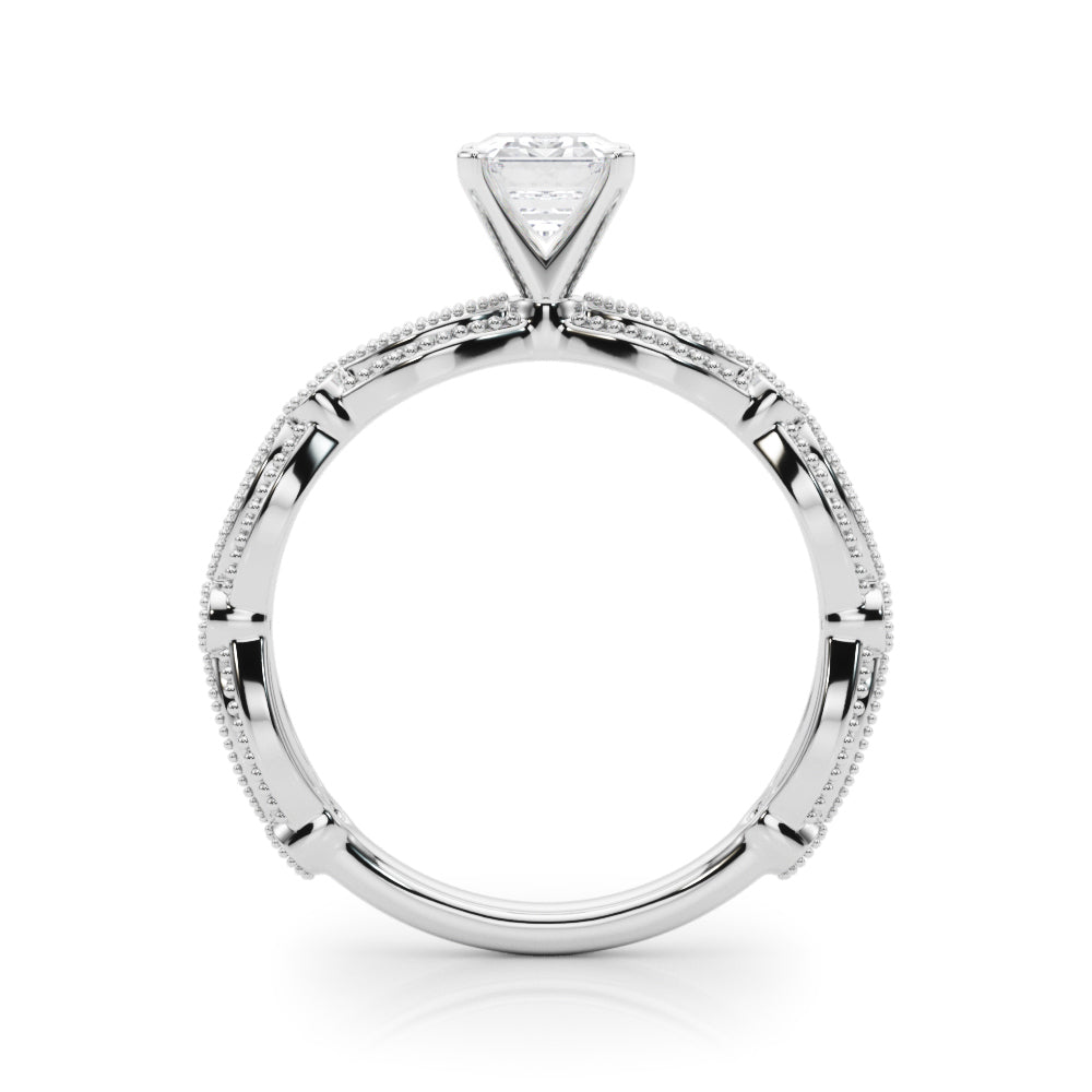 Silver Radiant Solitaire Milgrain Diamond Engagement Ring with Bezel and Marquise Band 1