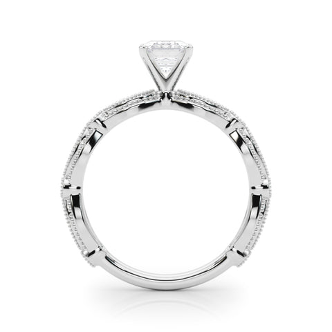 Silver Radiant Solitaire Milgrain Diamond Engagement Ring with Bezel and Marquise Band 1