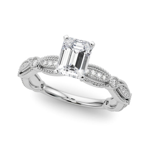 Silver Radiant Solitaire Milgrain Diamond Engagement Ring with Bezel and Marquise Band 2