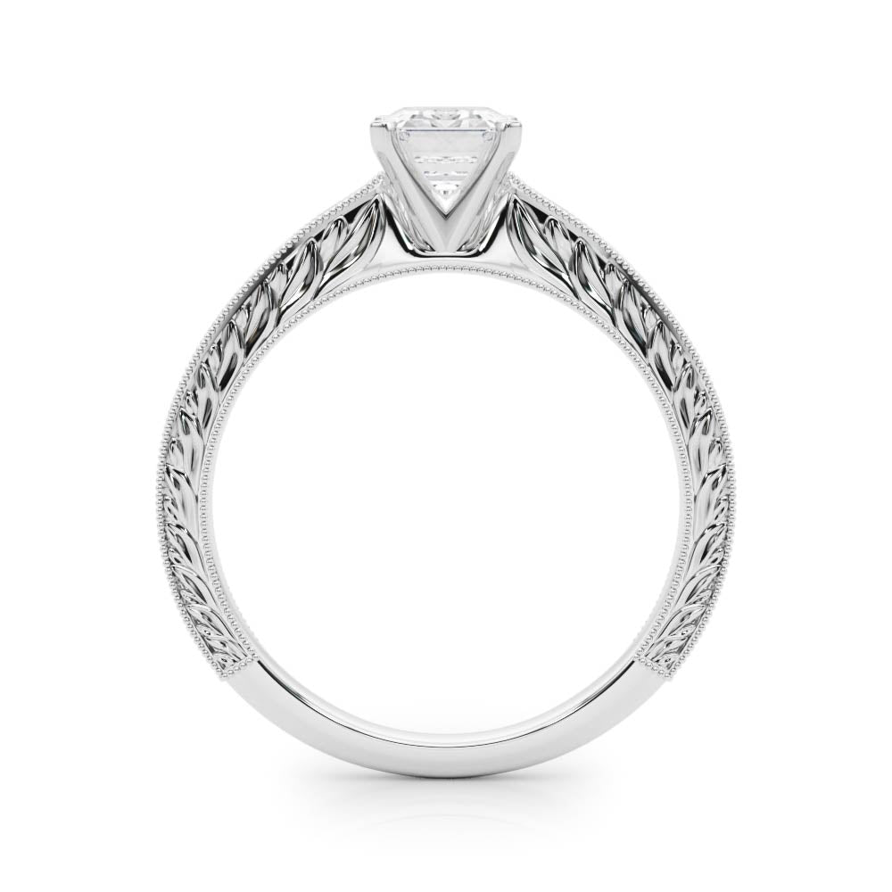 Silver Radiant Solitaire Milgrain Engraved Band with Four-Prong Setting 1