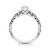 Silver 2.04 Carat D VVS2 Radiant Solitaire Milgrain Engraved Band with Four-Prong Setting