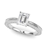 Silver 2.04 Carat D VVS2 Radiant Solitaire Milgrain Engraved Band with Four-Prong Setting