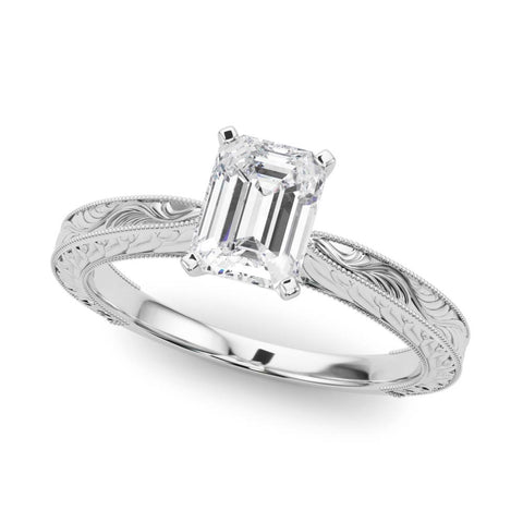 Silver Radiant Solitaire Milgrain Engraved Band with Four-Prong Setting 2