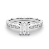 Silver Radiant Solitaire Milgrain Engraved Band with Four-Prong Setting