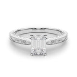 Silver 2.04 Carat D VVS2 Radiant Solitaire Milgrain Engraved Band with Four-Prong Setting
