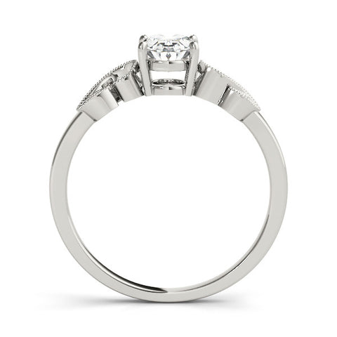 Silver Radiant Solitaire Milgrain Leaf Band with Prong Setting 1