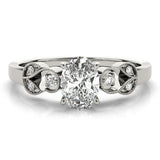 Silver Radiant Solitaire Milgrain Leaf Band with Prong Setting