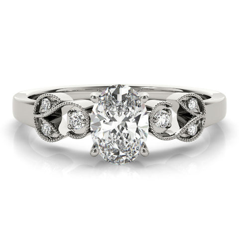 Silver Radiant Solitaire Milgrain Leaf Band with Prong Setting