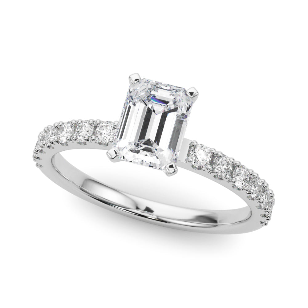 14K White Gold 2.19 Carat D VVS2 Radiant Solitaire Pavé Band with Four-Prong Setting