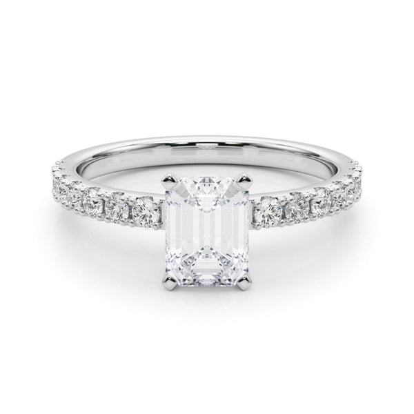 14K White Gold 2.19 Carat D VVS2 Radiant Solitaire Pavé Band with Four-Prong Setting