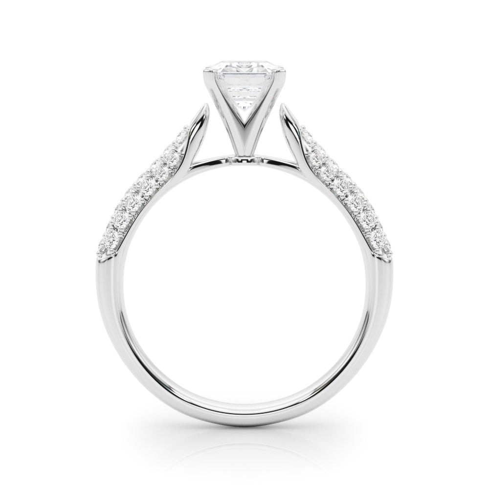 Silver Radiant Solitaire Pavé Diamond Engagement Ring with Four-Prong Setting 1