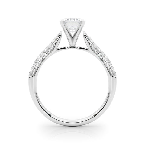 Silver Radiant Solitaire Pavé Diamond Engagement Ring with Four-Prong Setting 1