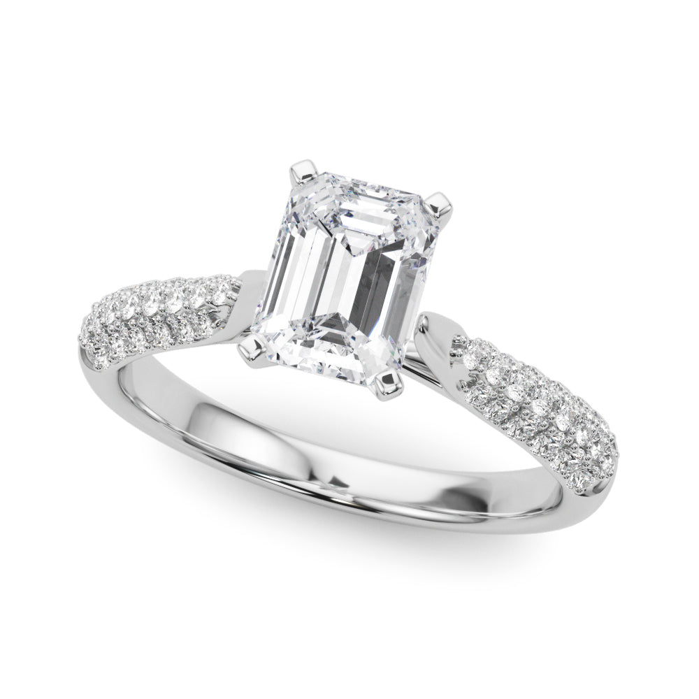 Silver Radiant Solitaire Pavé Diamond Engagement Ring with Four-Prong Setting 2
