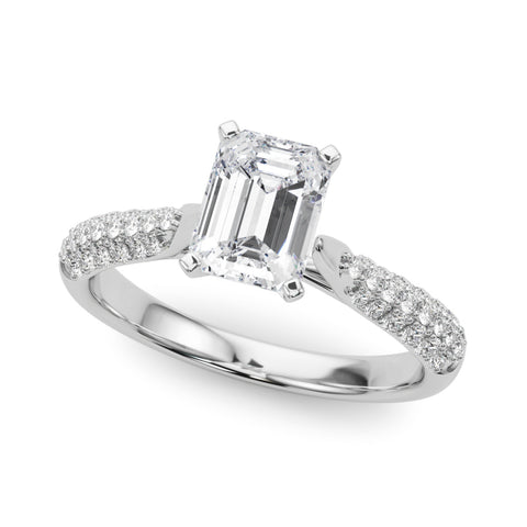 Silver Radiant Solitaire Pavé Diamond Engagement Ring with Four-Prong Setting 2