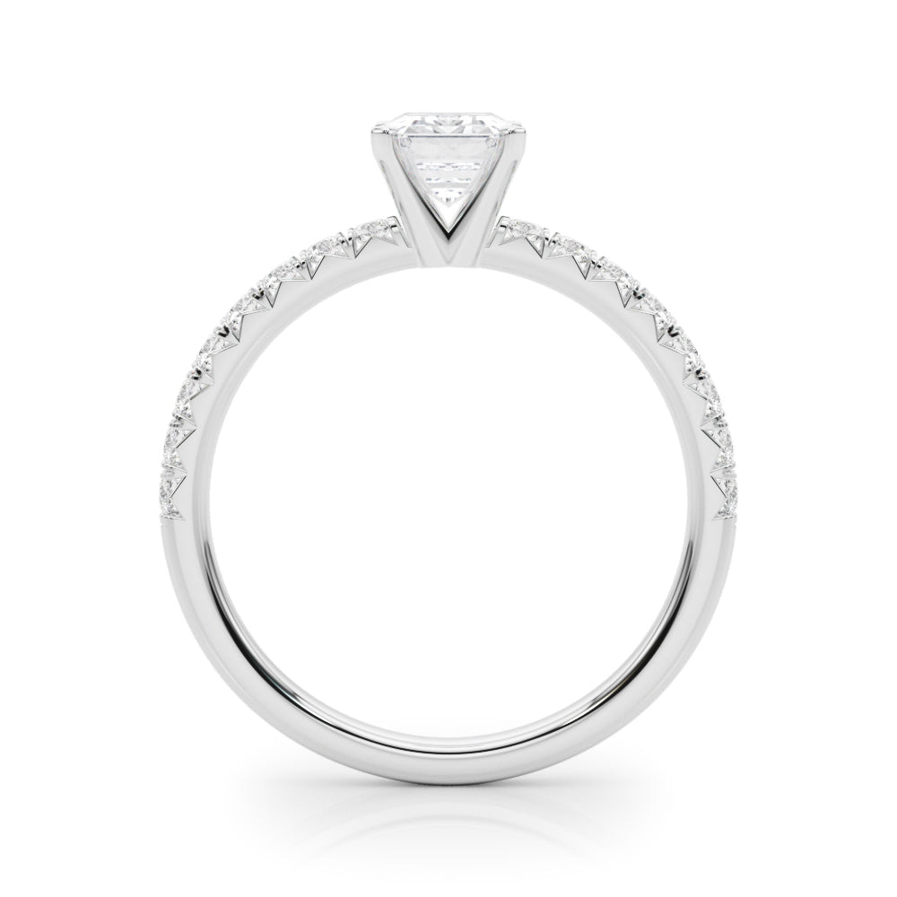 Silver Radiant Solitaire Pave Diamond Engagement Ring with Four-Prong Setting 1