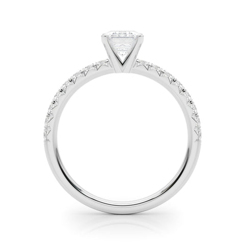 Silver Radiant Solitaire Pave Diamond Engagement Ring with Four-Prong Setting 1