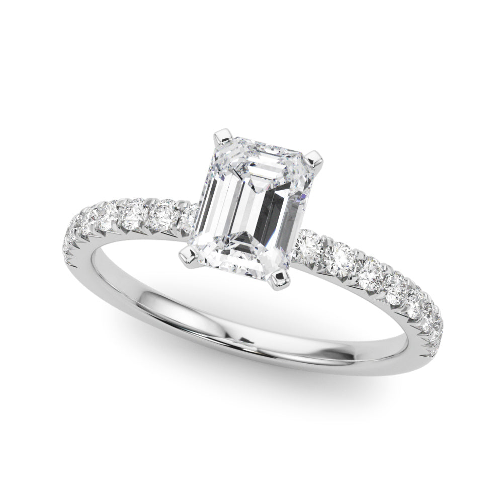 Silver Radiant Solitaire Pave Diamond Engagement Ring with Four-Prong Setting 2