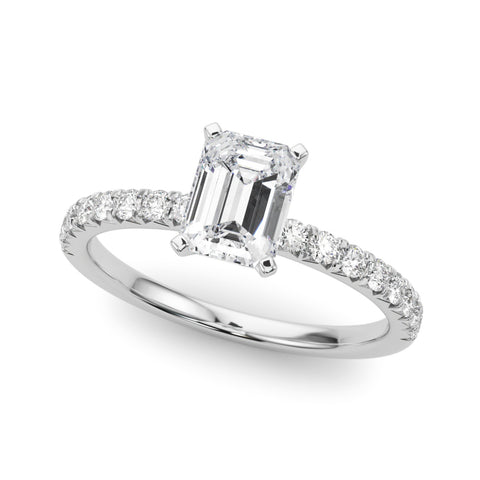 Silver Radiant Solitaire Pave Diamond Engagement Ring with Four-Prong Setting 2