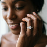 Silver Radiant Solitaire Pave Diamond Engagement Ring with Four-Prong Setting_241