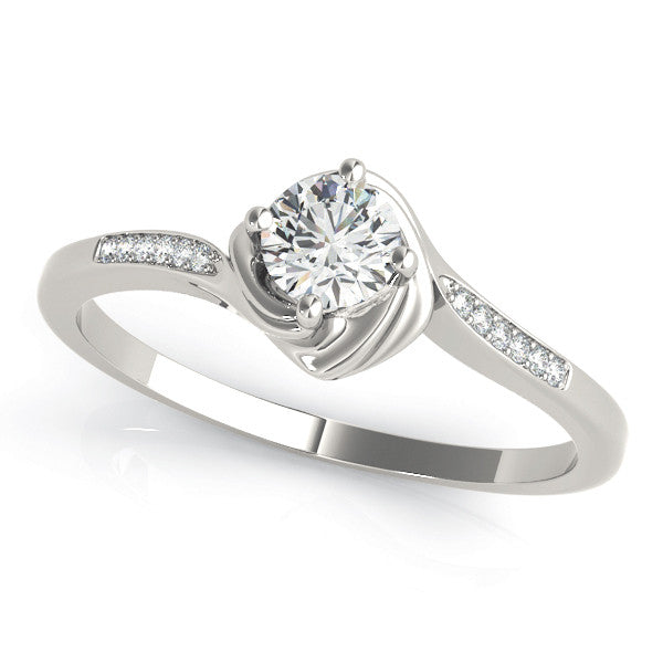 White gold Round Solitaire Twist Band with Channel-Set Diamonds and Four-Prong Setting
