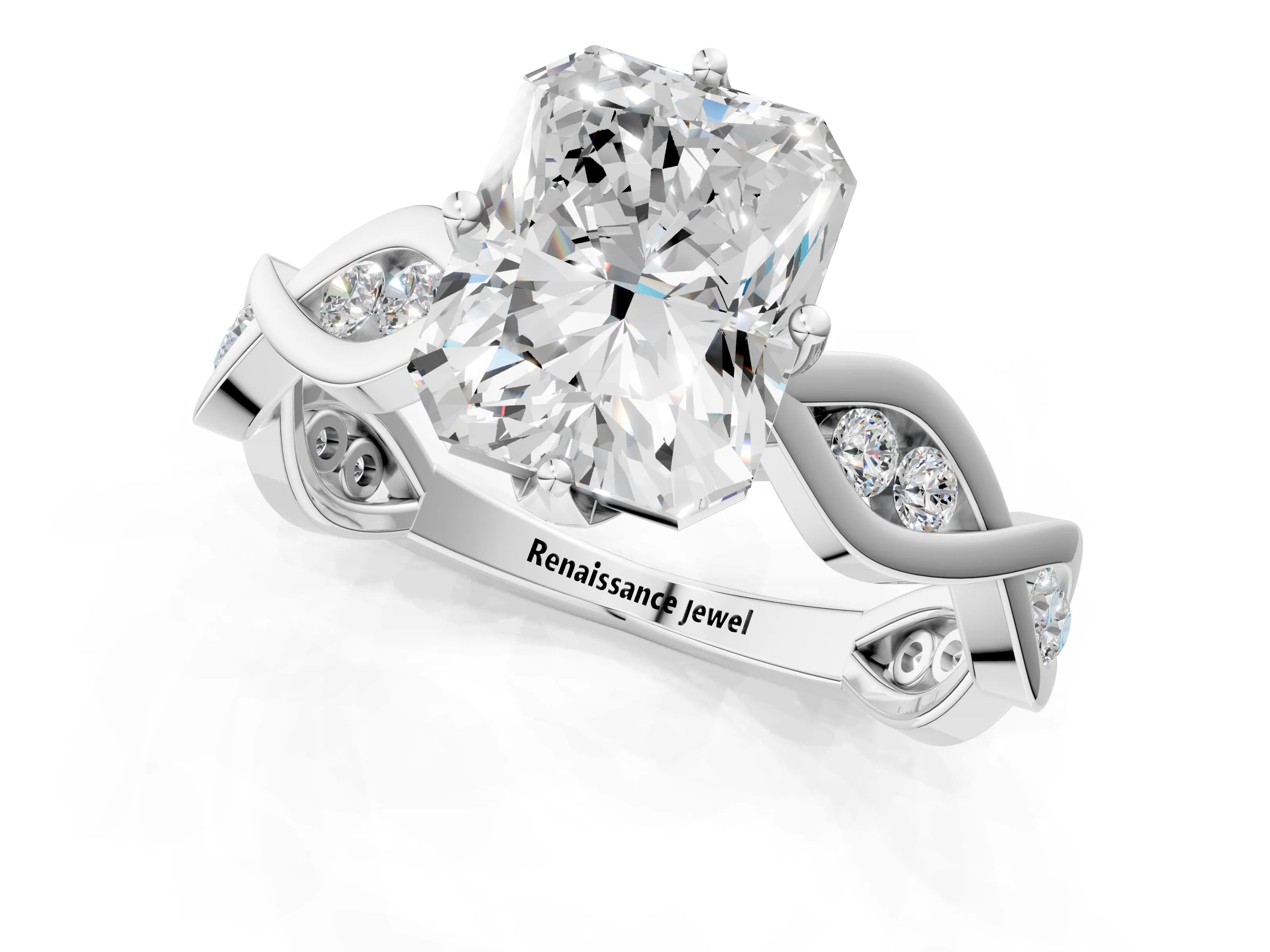 Silver Radiant Solitaire Twist Band with Leaf Prong Setting 2