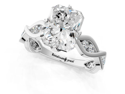 Silver Radiant Solitaire Twist Band with Leaf Prong Setting 2