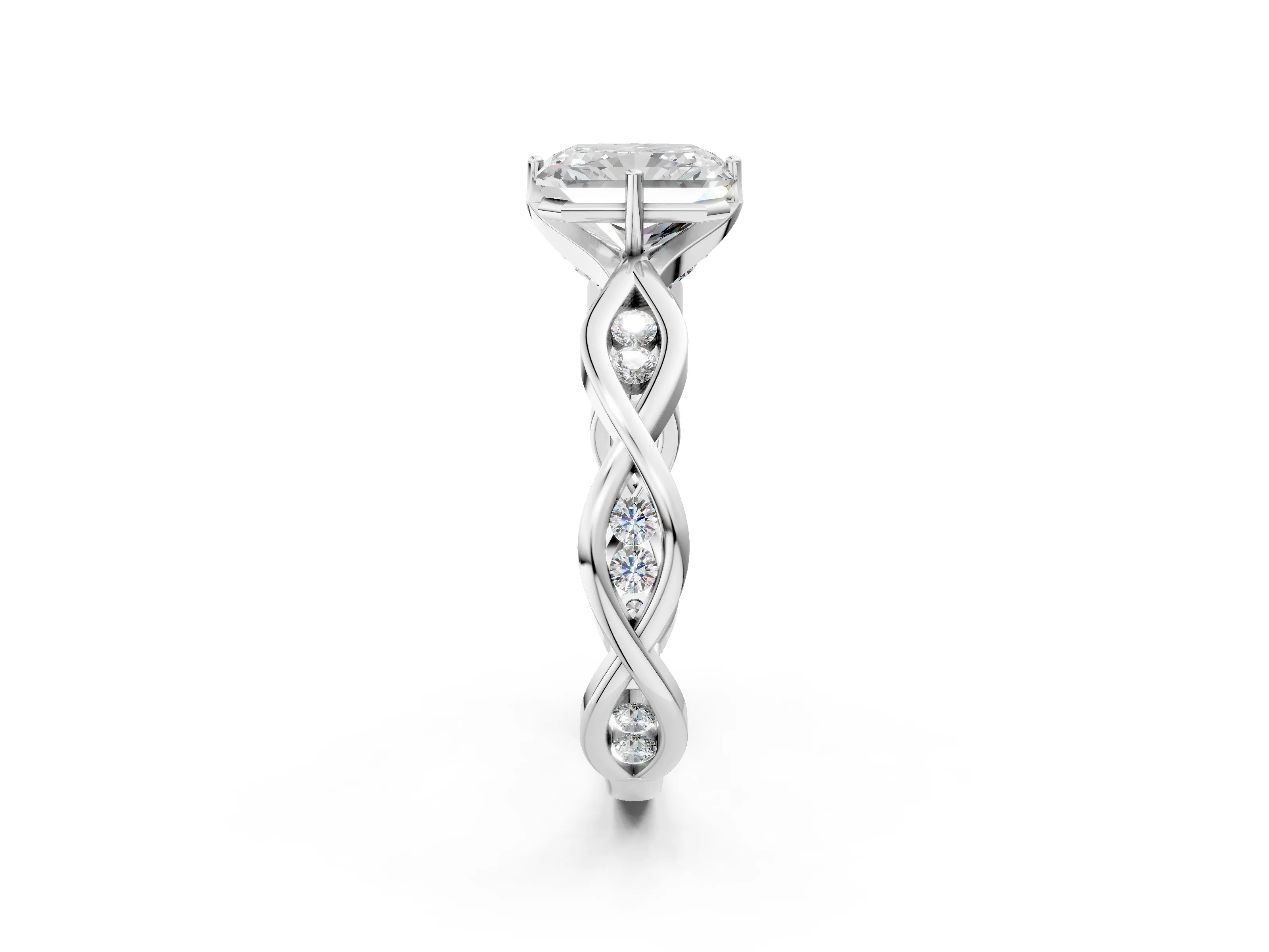 Silver Radiant Solitaire Twist Band with Leaf Prong Setting 3
