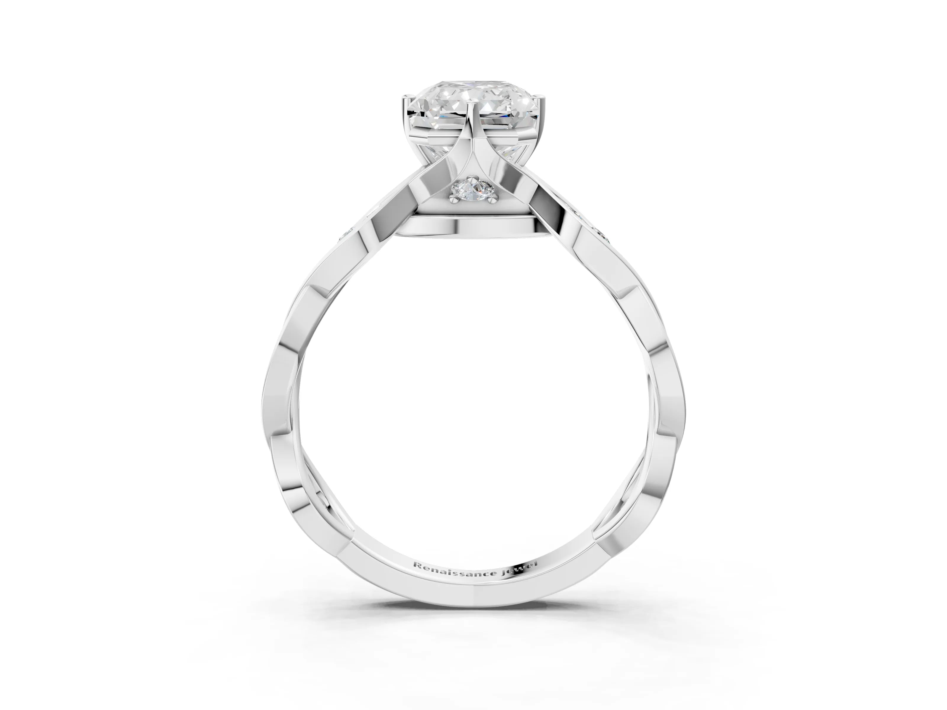 Silver Radiant Solitaire Twist Band with Leaf Prong Setting 4