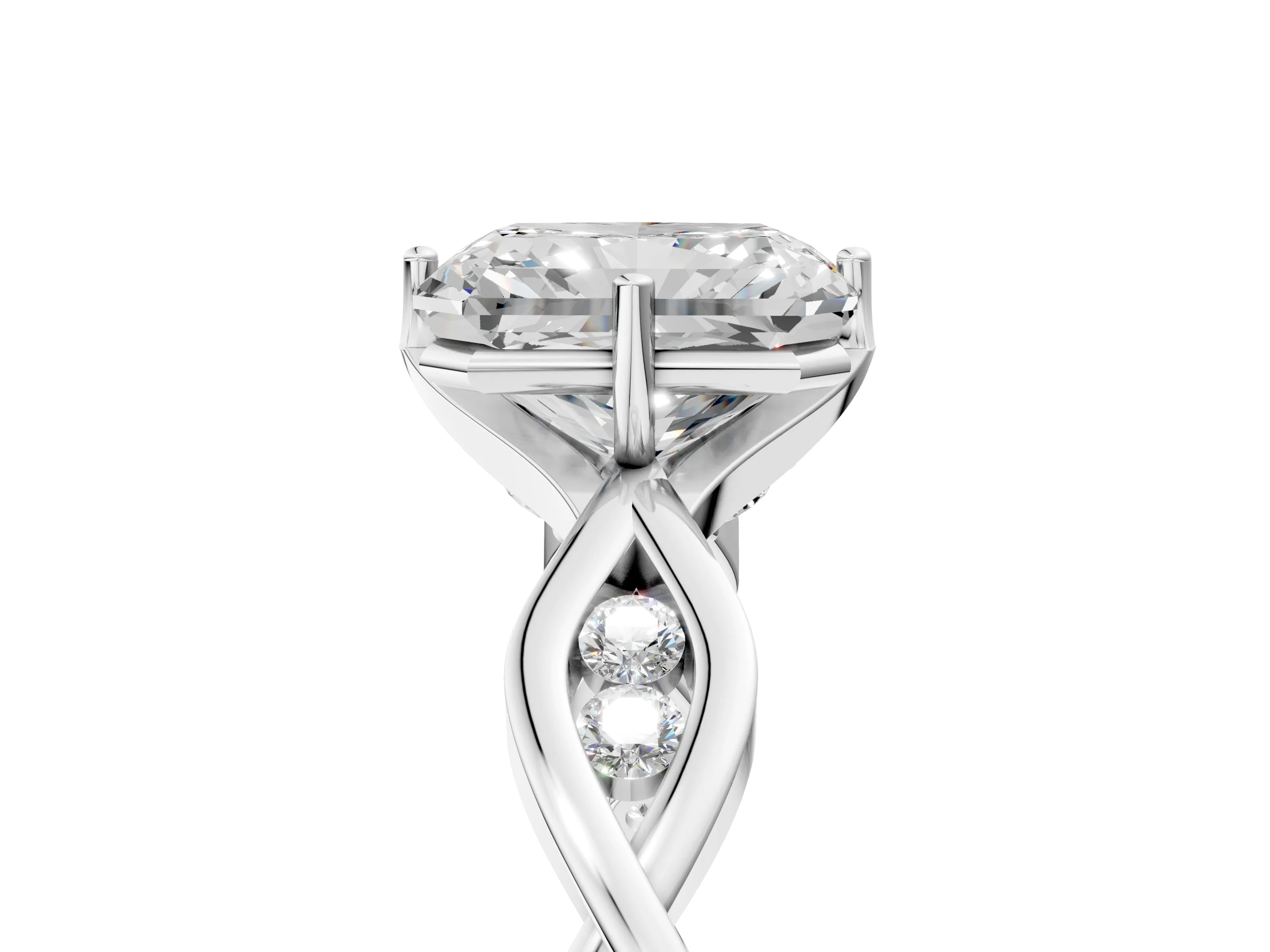 Silver Radiant Solitaire Twist Band with Leaf Prong Setting