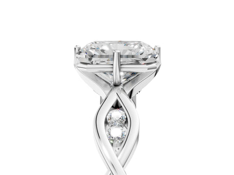 Silver Radiant Solitaire Twist Band with Leaf Prong Setting