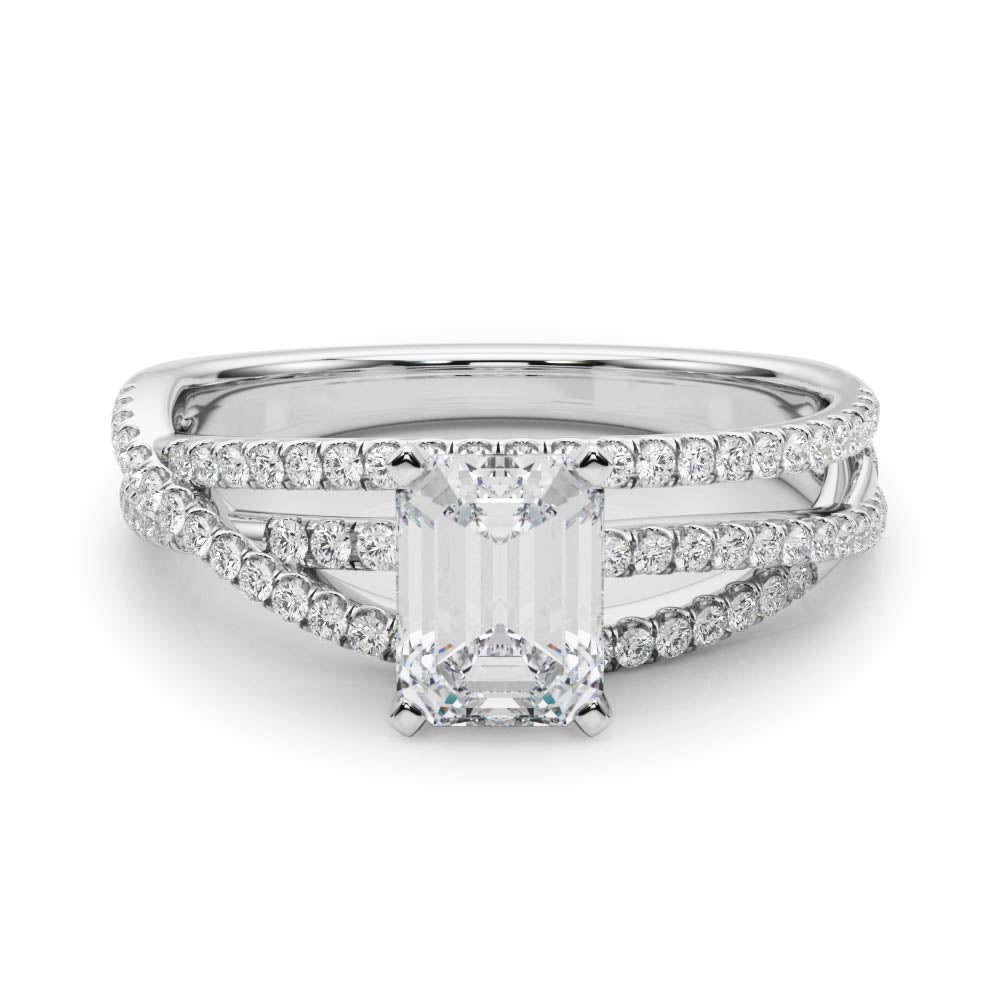 14K White Gold 3.09 Carat D VVS2 Radiant Solitaire Twist Band with Pavé Setting and Four-Prong Setting