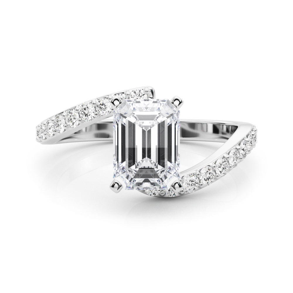 Silver Radiant Solitaire Twist Band with Pave Set Diamonds and Four-Prong Setting