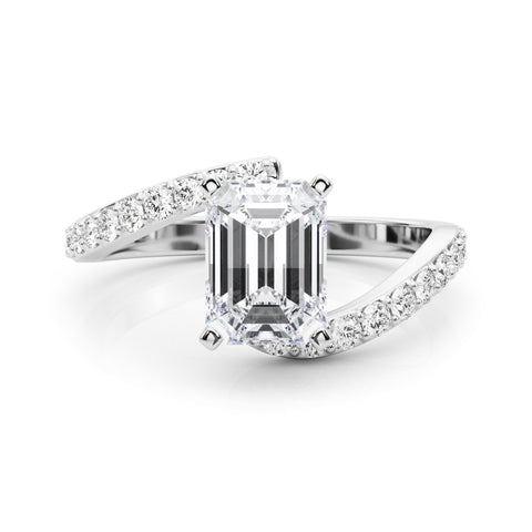 Silver Radiant Solitaire Twist Band with Pave Set Diamonds and Four-Prong Setting