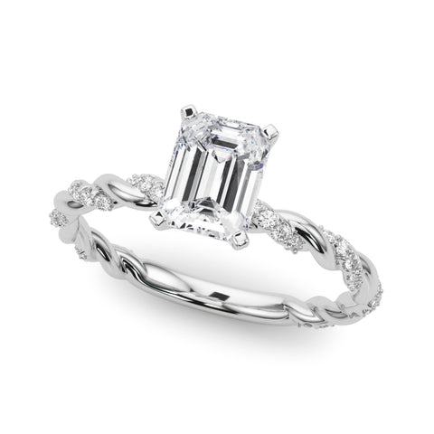 Silver Radiant Solitaire Twisted Band with Pavé Accents and Four-Prong Setting 2