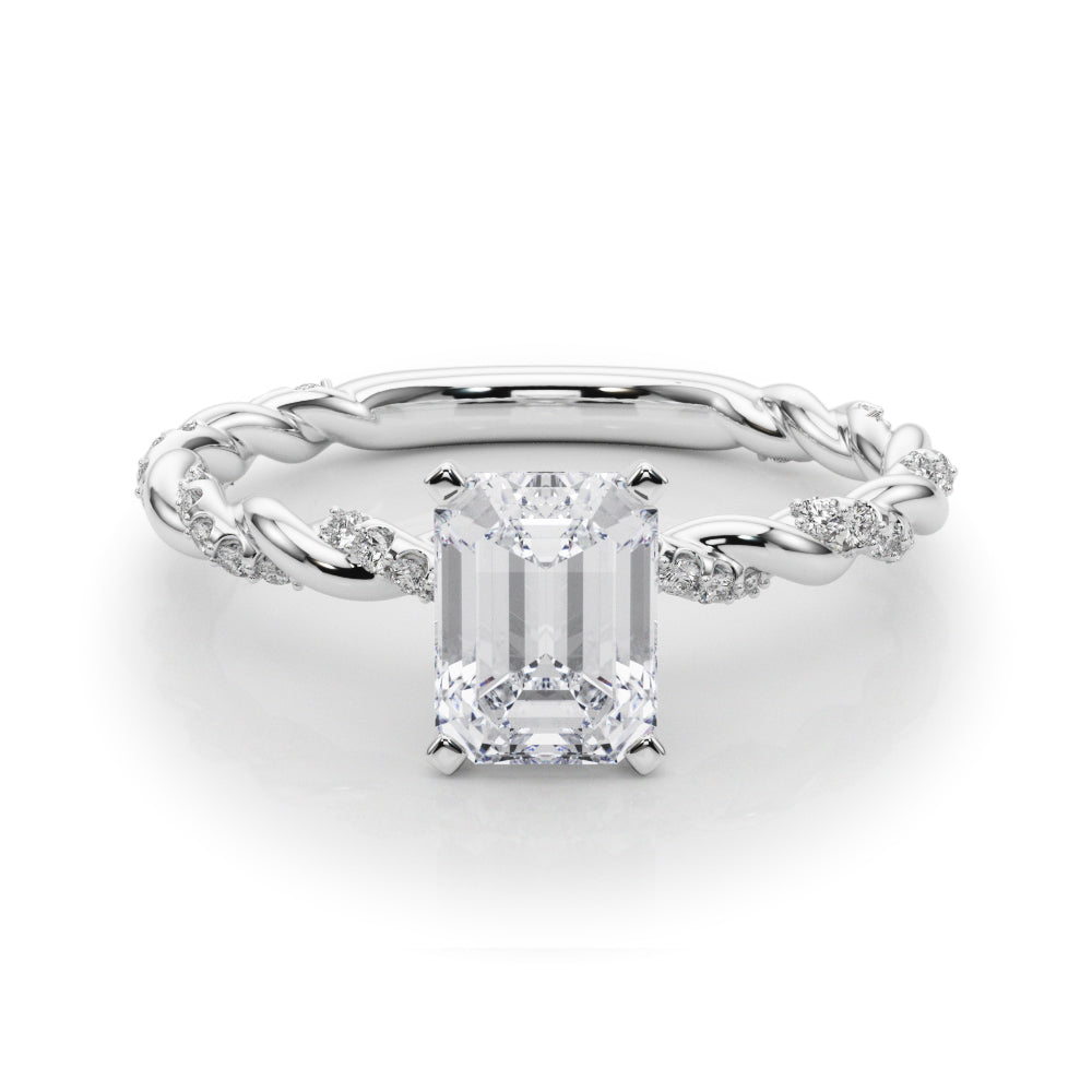 Silver Radiant Solitaire Twisted Band with Pavé Accents and Four-Prong Setting