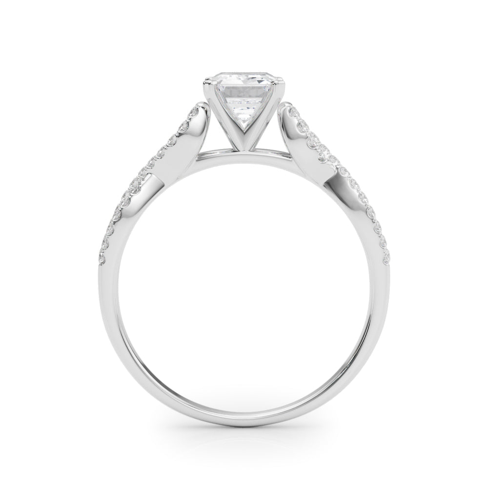 Silver Radiant Solitaire Twisted Pave Diamond Engagement Ring with Four-Prong Setting 1