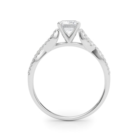 Silver Radiant Solitaire Twisted Pave Diamond Engagement Ring with Four-Prong Setting 1