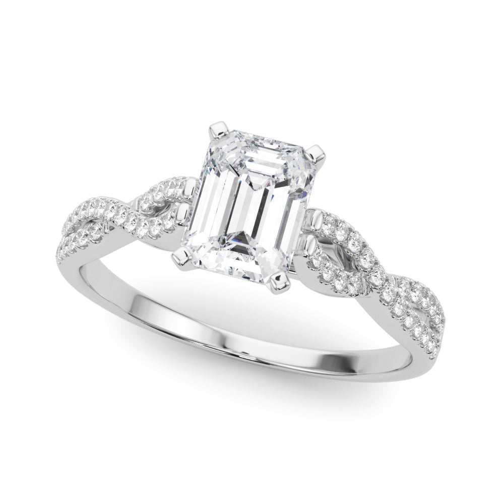 Silver Radiant Solitaire Twisted Pave Diamond Engagement Ring with Four-Prong Setting 2