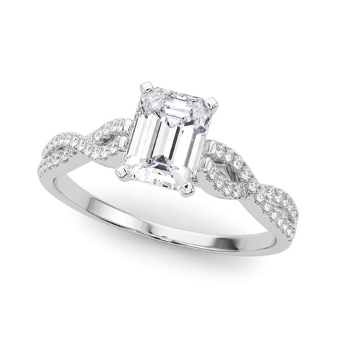 Silver Radiant Solitaire Twisted Pave Diamond Engagement Ring with Four-Prong Setting 2