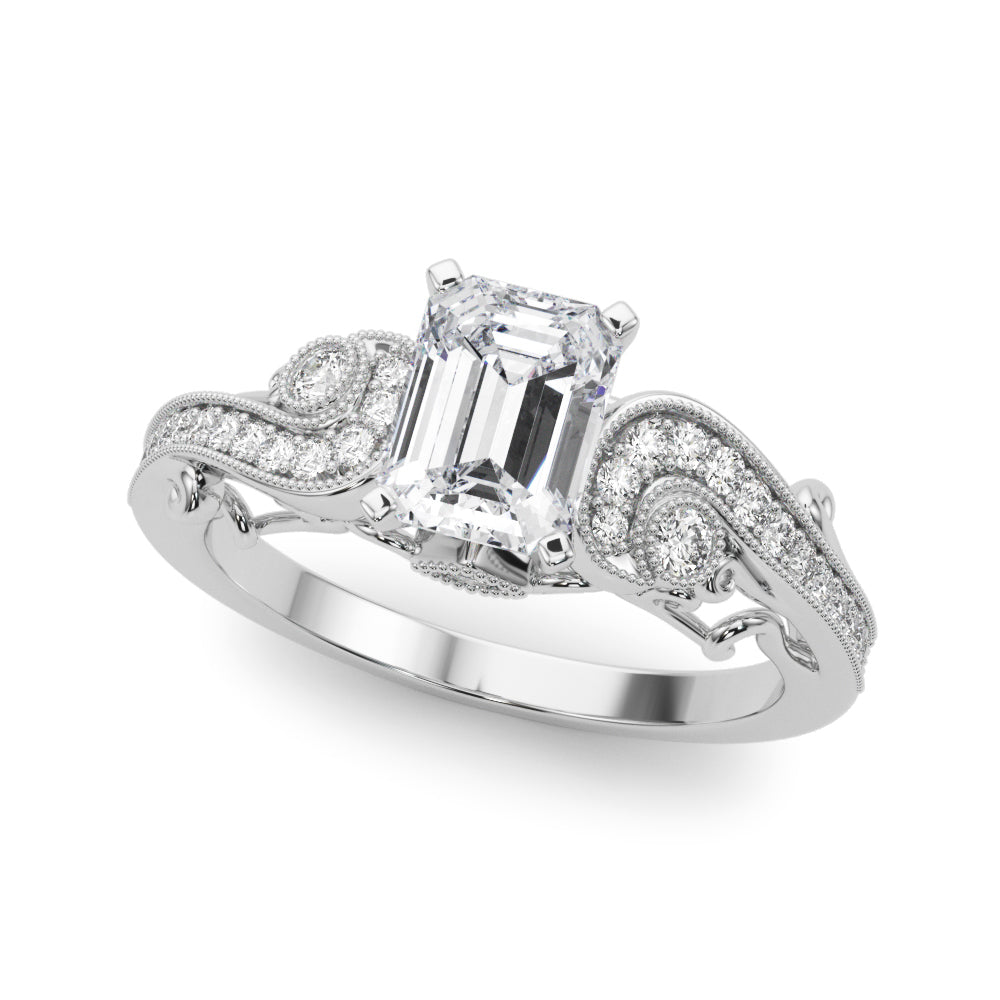 Silver Radiant Solitaire with Milgrain Pave Band and Four-Prong Setting 2