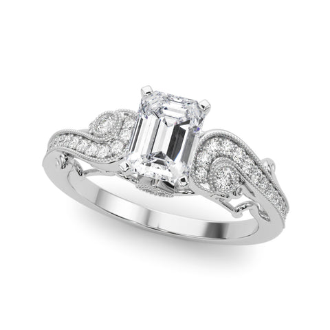 Silver Radiant Solitaire with Milgrain Pave Band and Four-Prong Setting 2