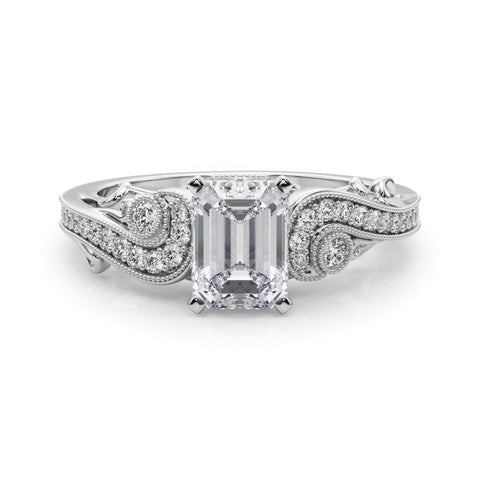 Silver Radiant Solitaire with Milgrain Pave Band and Four-Prong Setting