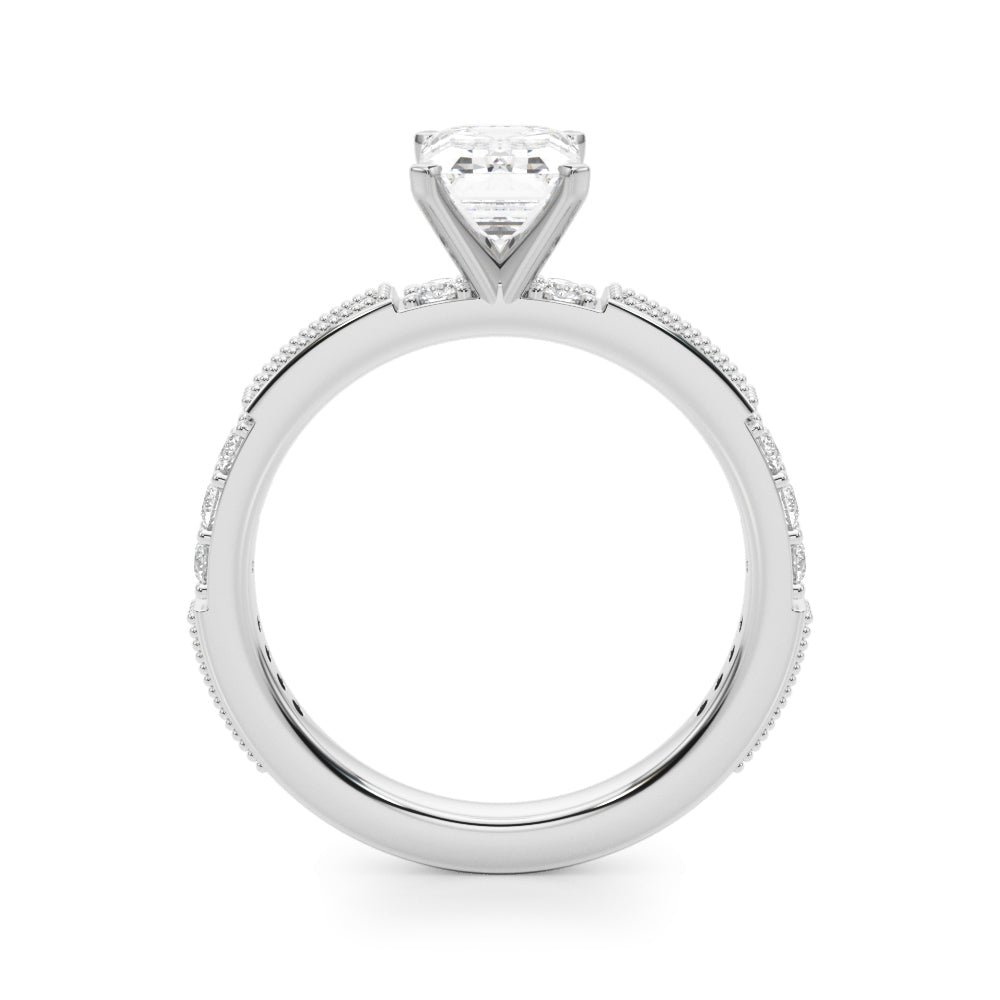 Silver Radiant Solitaire with Pavé Band and Four-Prong Setting 1