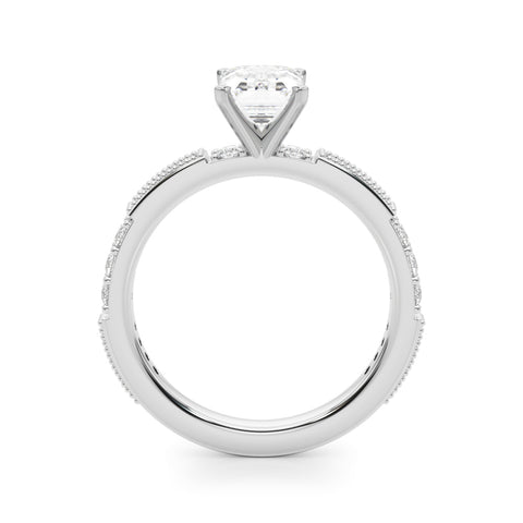 Silver Radiant Solitaire with Pavé Band and Four-Prong Setting 1