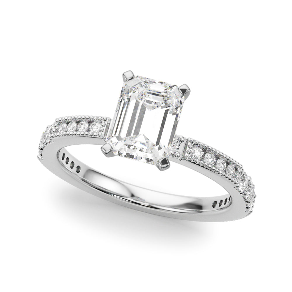 Silver Radiant Solitaire with Pavé Band and Four-Prong Setting 2