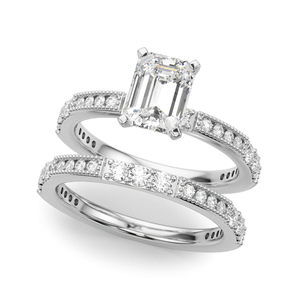 Silver Radiant Solitaire with Pavé Band and Four-Prong Setting