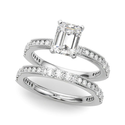 Silver Radiant Solitaire with Pavé Band and Four-Prong Setting