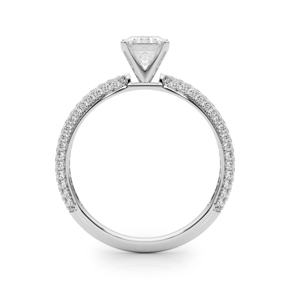 Silver Radiant Solitaire with Pave Band and Four-Prong Setting 1