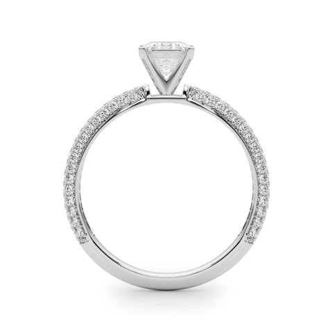 Silver Radiant Solitaire with Pave Band and Four-Prong Setting 1